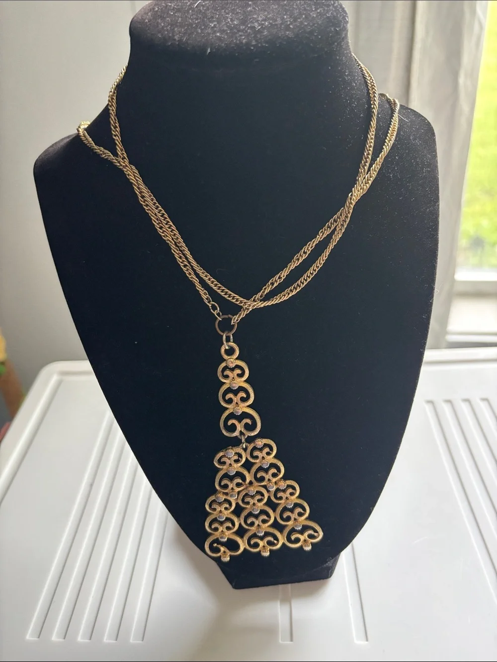 Gold-Tone Filigree Drop Necklace - Women’s Fashion Jewelry